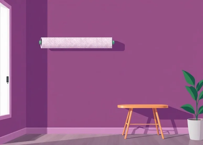 Pose de papier peint, rouleau et brosse à maroufler